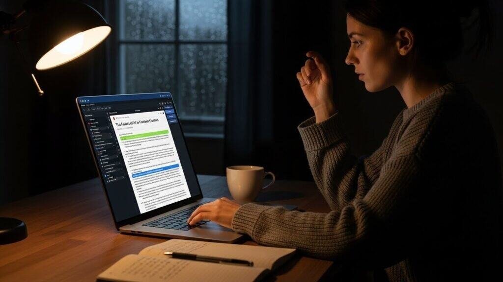 blogger using AI writing tools to create blog content