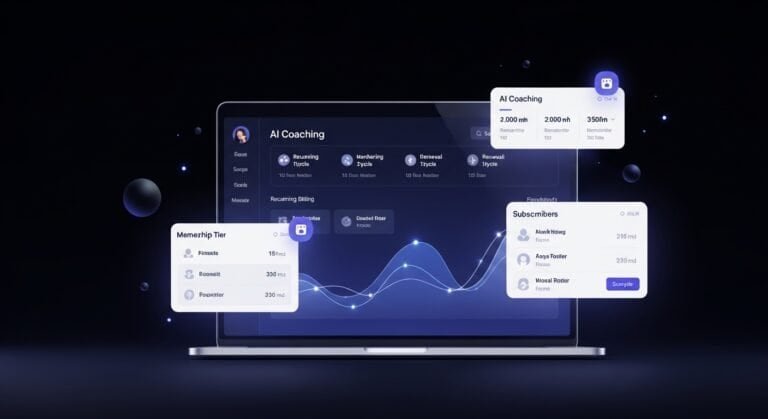 AI coaching subscription management software dashboard showing recurring billing and membership tiers