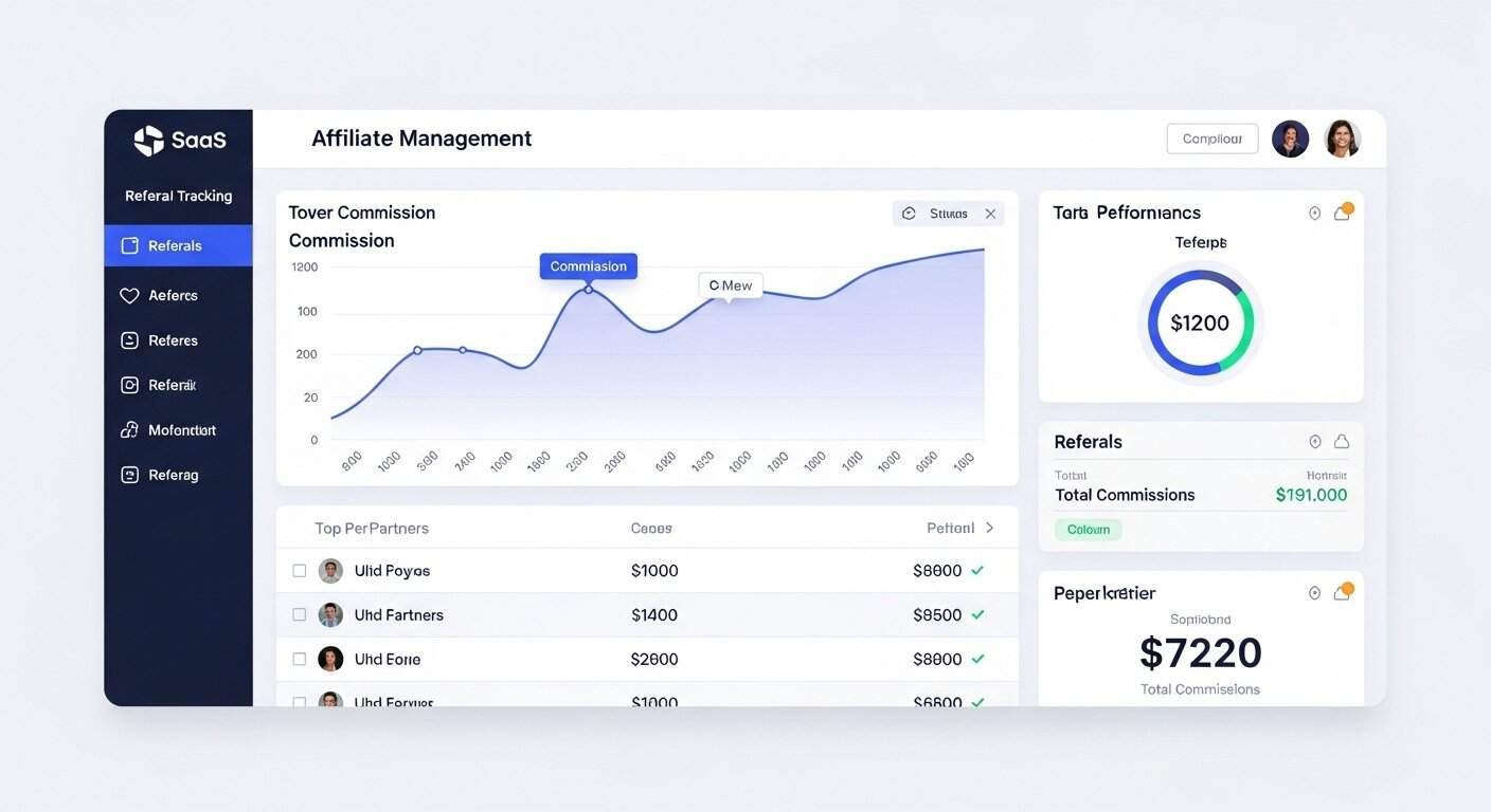 AI affiliate program tools for consultants dashboard showing affiliate tracking and commission management