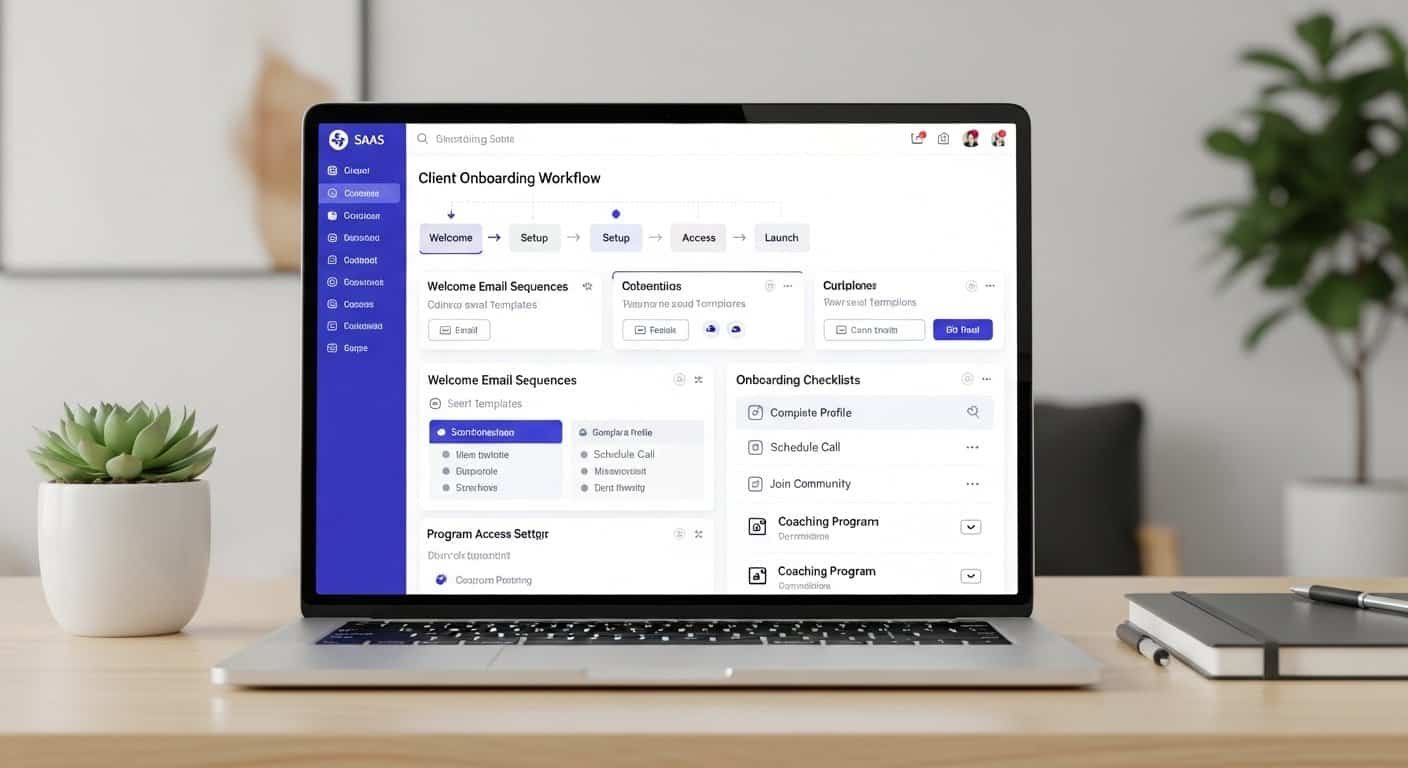 ai client onboarding software for coaches dashboard showing automated onboarding workflows and welcome email sequences