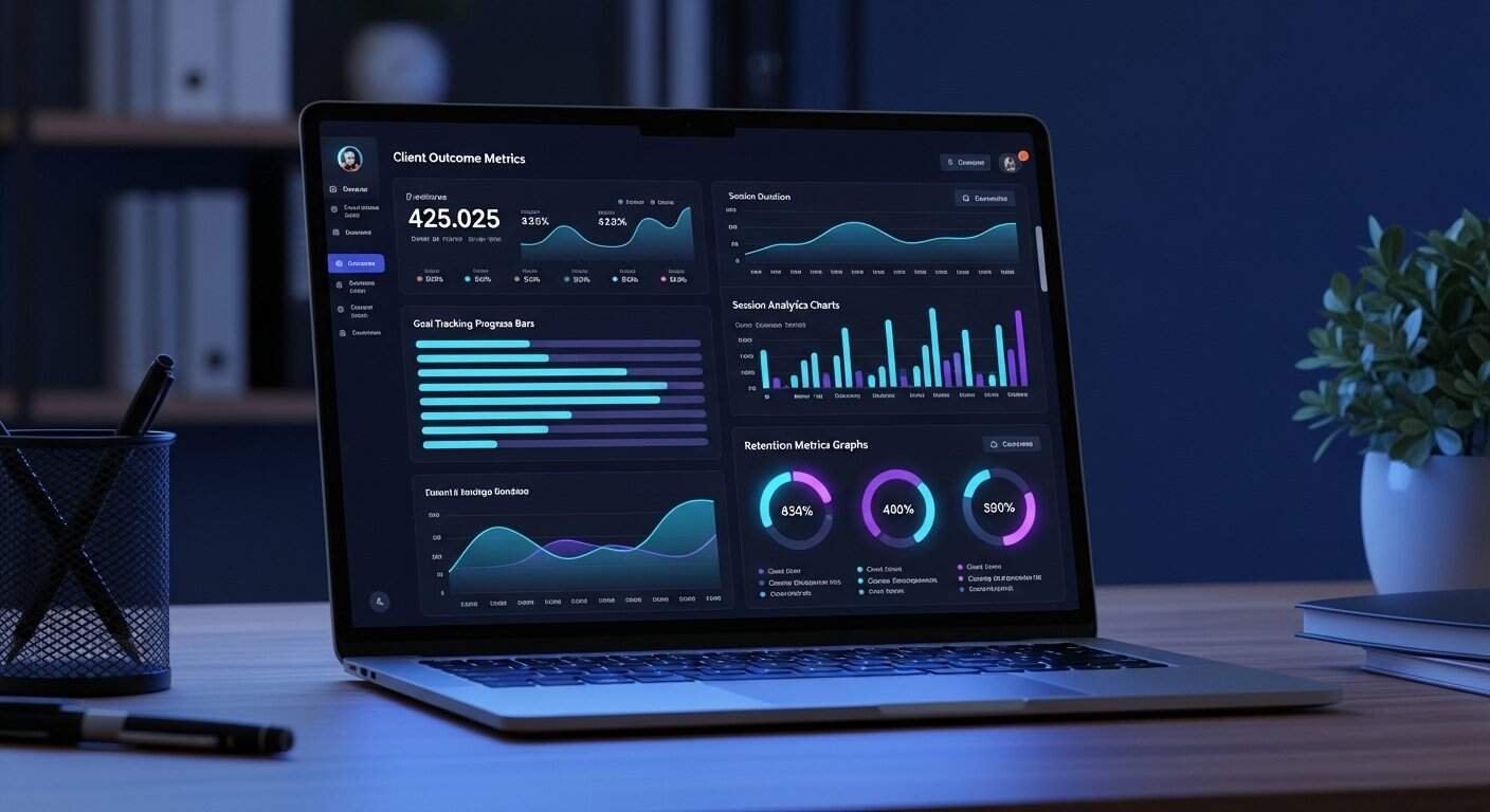 AI coaching performance analytics software dashboard showing client outcomes and goal tracking