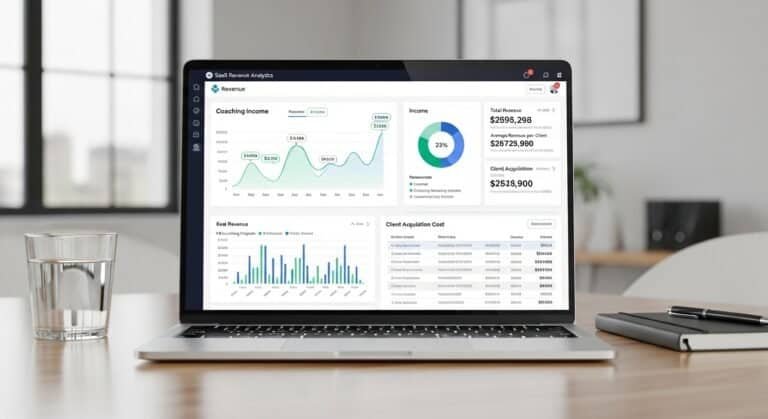 ai coaching revenue tracking software dashboard showing income reports and revenue analytics