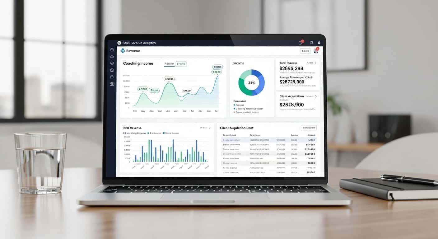 ai coaching revenue tracking software dashboard showing income reports and revenue analytics
