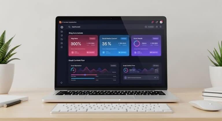 AI content automation tools dashboard showing content workflows and automation systems