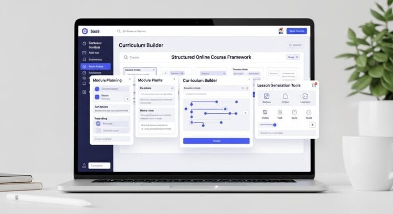 ai course creation tools for coaches dashboard showing curriculum builder and module planning