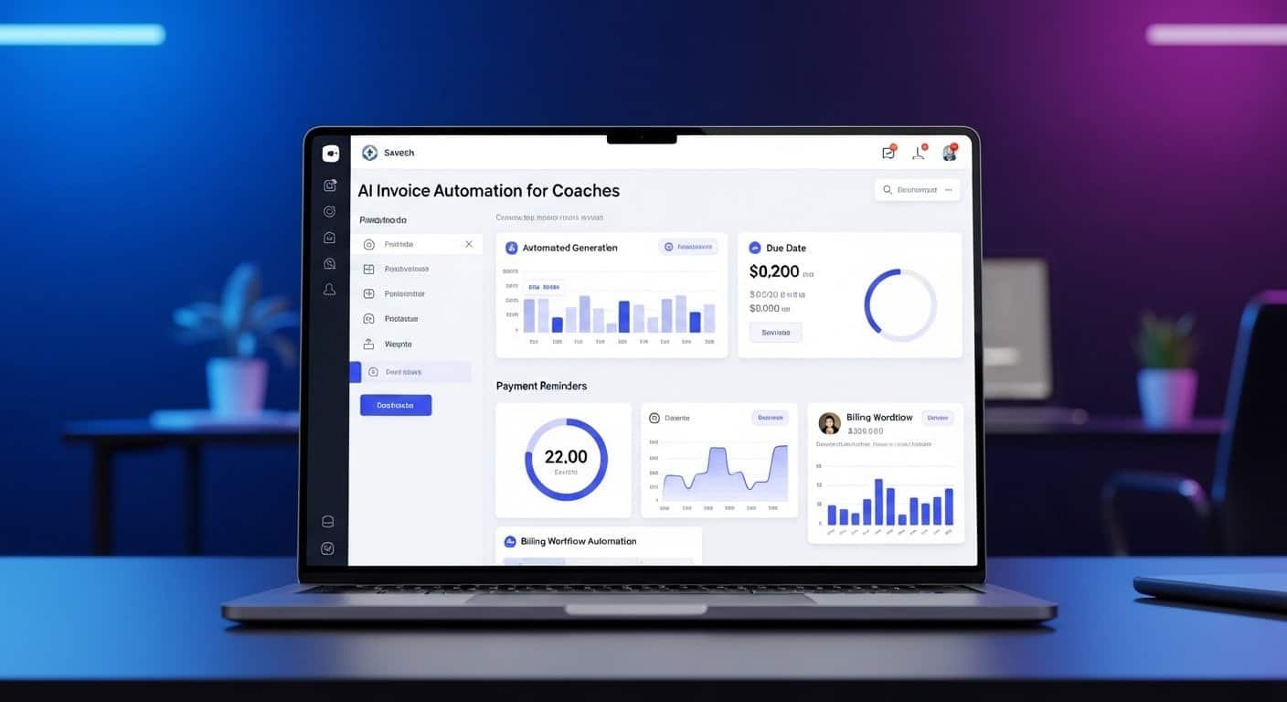 AI invoice automation tools for coaches dashboard showing invoice generation and payment reminders