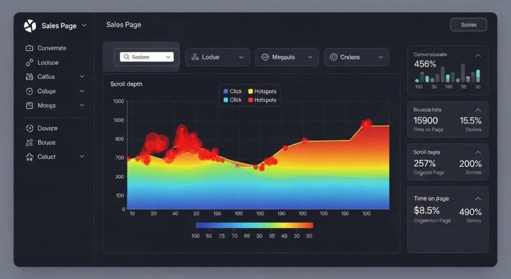 AI offer optimization heatmap showing visitor click behavior on sales page