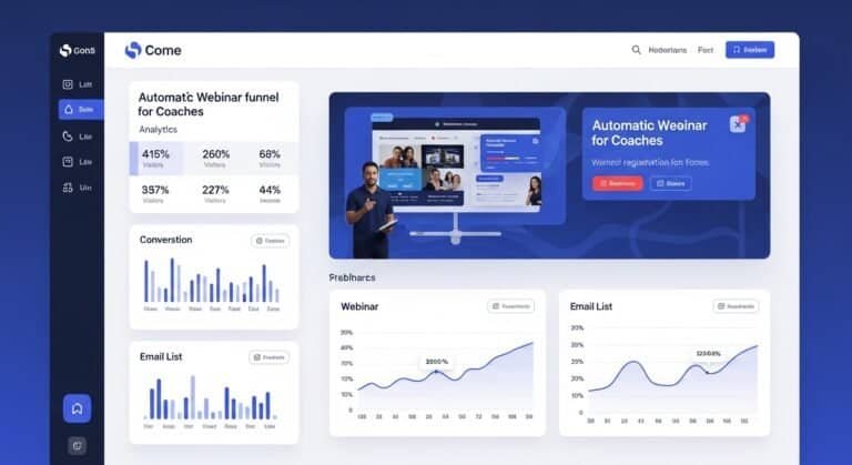 AI webinar funnel builder for coaches showing automated webinar marketing funnel dashboard