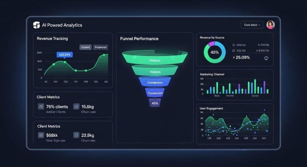 Features of AI coaching analytics dashboard including performance tracking and data visualization