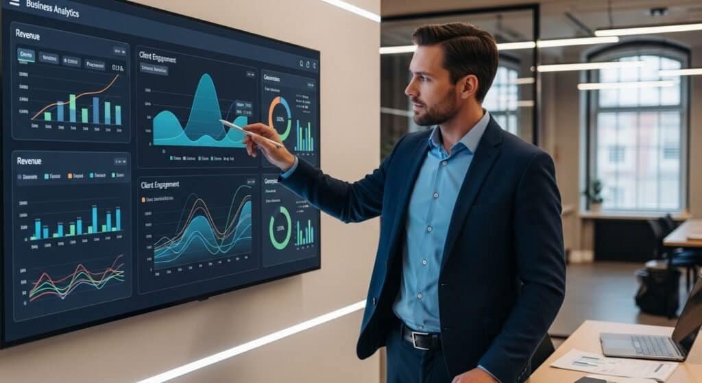Coaching business using analytics dashboard to track performance and revenue