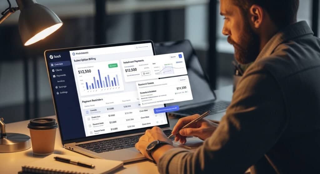 coach managing client payments using ai payment automation tools for coaches dashboard