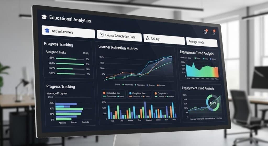 ai digital course analytics software analyzing retention metrics and learner progress