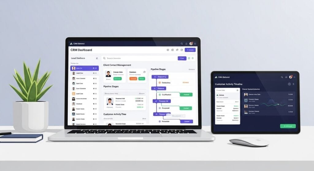 GoHighLevel CRM dashboard showing client management pipeline tracking and lead database