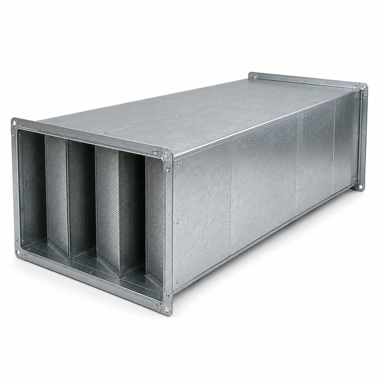 Piège à son rectangulaire, qui réduit les niveaux sonores transmis par le réseau de ventilation