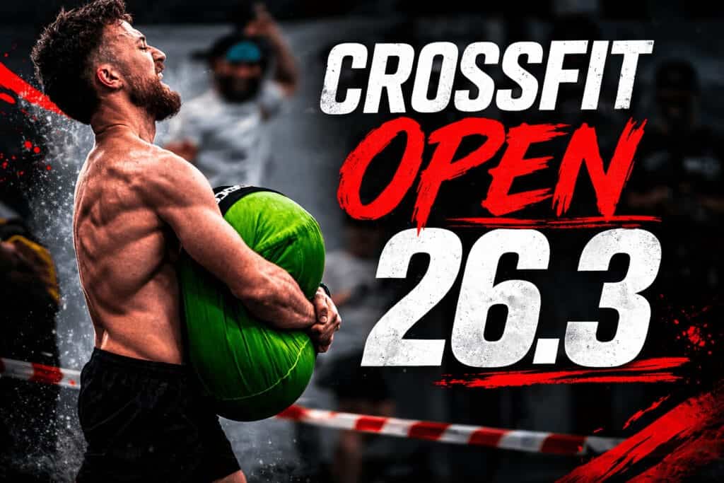 Athlète CrossFit portant un sandbag lors du CrossFit Open 26.3 - WOD et stratégie complète 2026