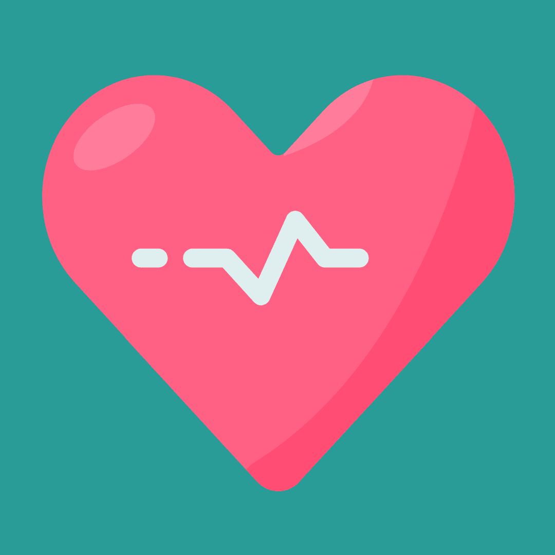 Pink heart with white heart beat on teal background