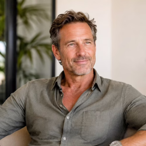 Man in midlife representing men’s health, strength, body composition, hormone health, and healthy aging