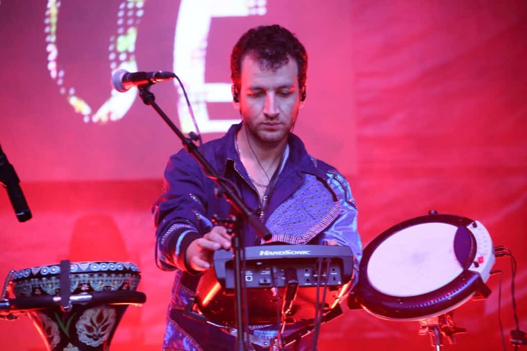 Ali Hasan performing percussion live in Berlin