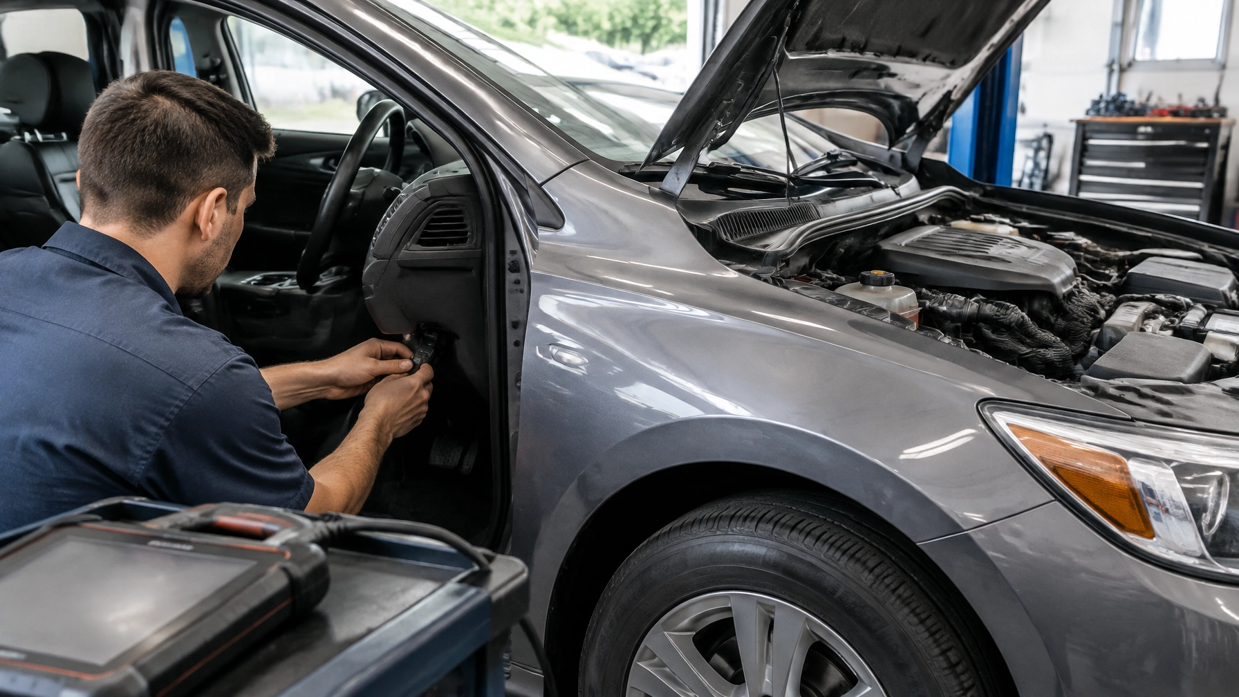 Check engine light code being read on a car dashboard