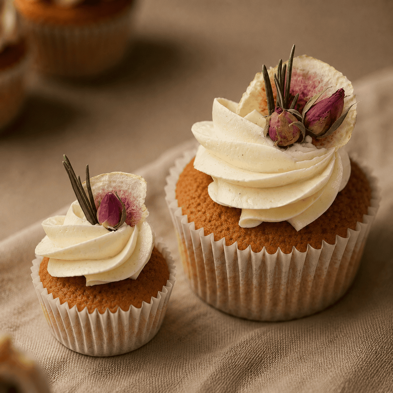 Delux cupcake - Vijg & roos decoratie - groot vs mini