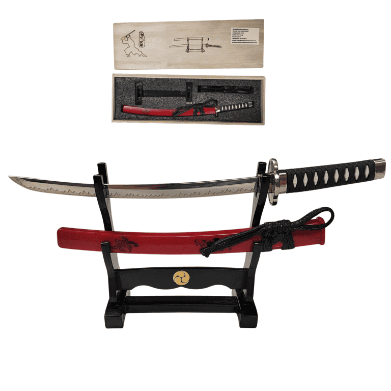 Kirito's sword from Sword Art Online displayed with stand and accessories.