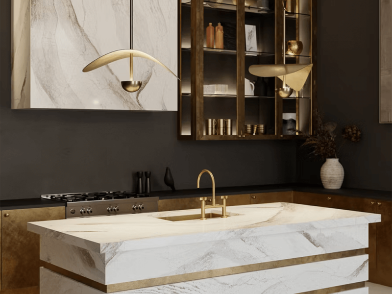Premier Cambria Partner Custom Hood Cover perfectly matching the countertop, creating a seamless and sophisticated kitchen design.