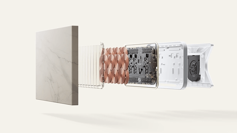 Invisible wireless charging station seamlessly embedded in a premium stone countertop by Arlington Marble, Fort Worth.