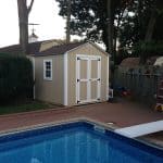 Garden shed for outdoor storage and organization.