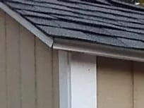 Close-up of Atlas Shed roof showing durable shingles and roof edge.