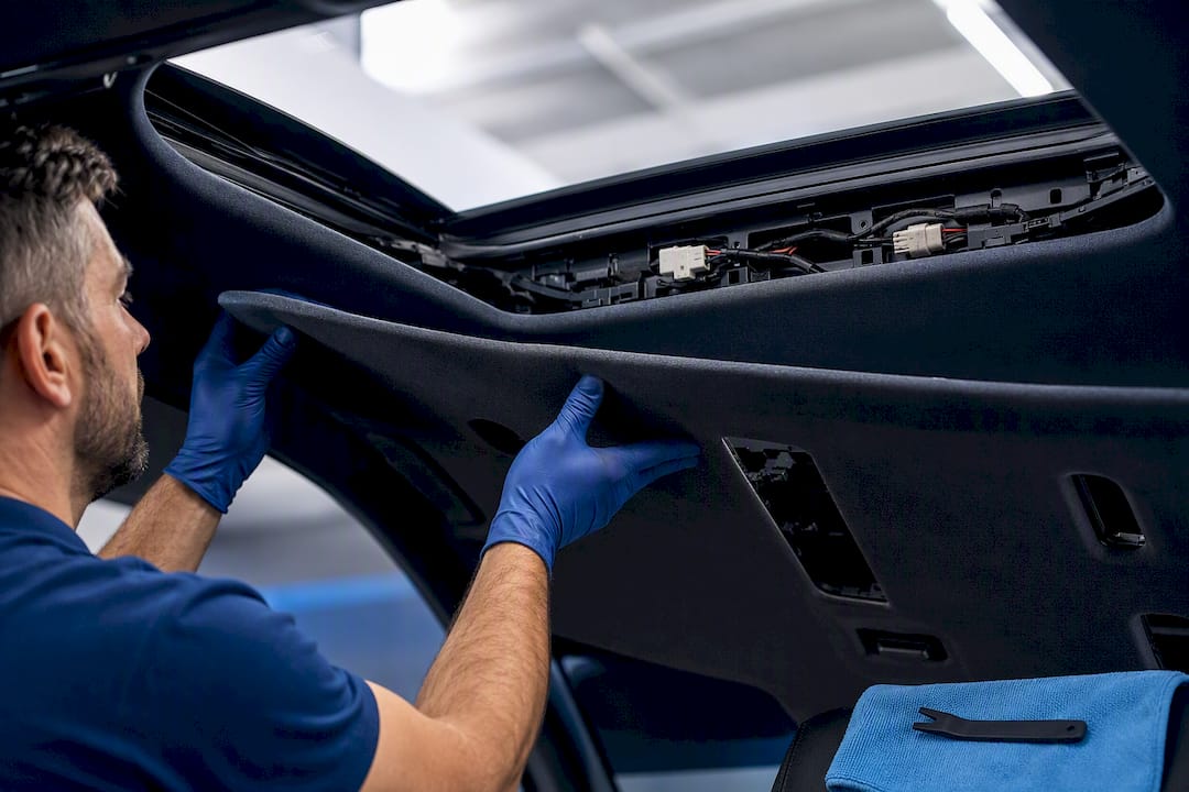Headliner removed beneath panoramic roof