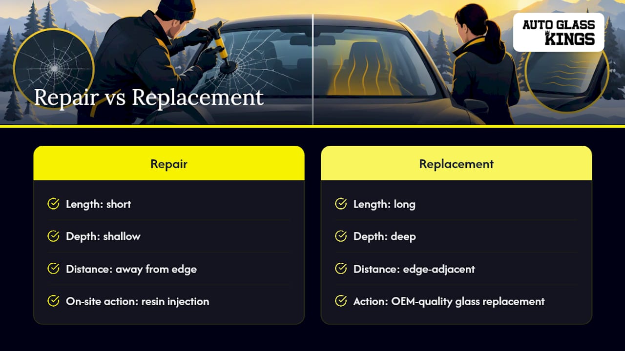 Windshield repair versus replacement decision factors
