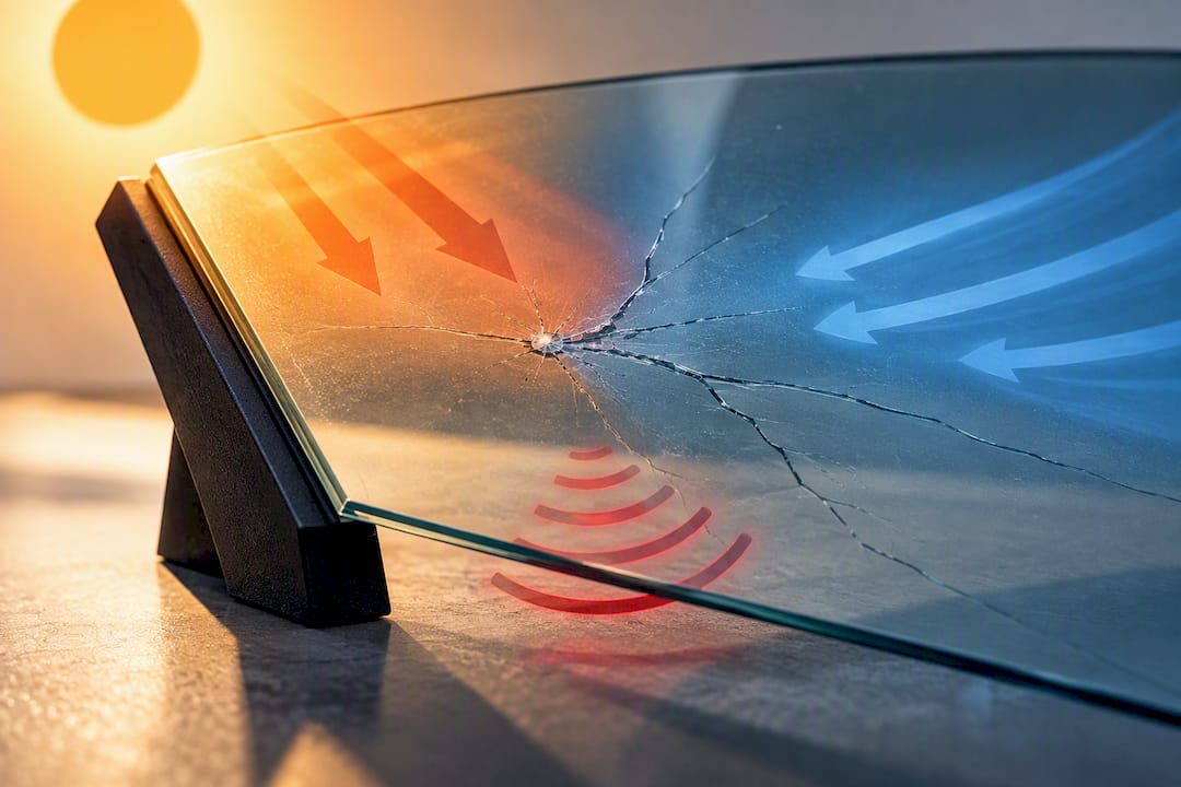 Illustration showing thermal stress spreading a crack