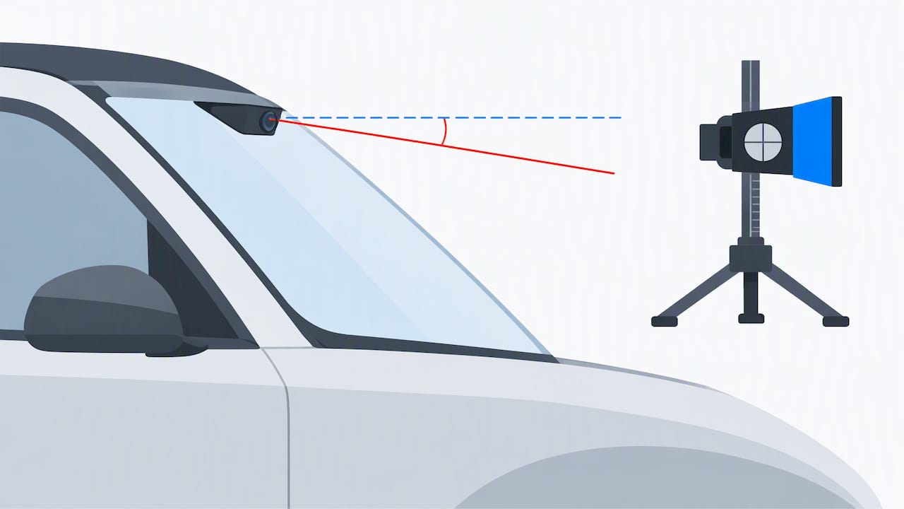 Illustration of camera pitch checked against windshield