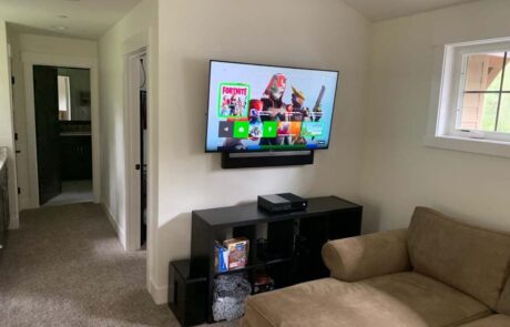 Bonus room smart TV and Xbox entertainment AV installation at Suncadia residence