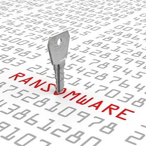 Ransomware-Icon auf einer Zahlenmatrix, symbolisiert Cyberangriffe und Datensicherheit im B2B-Bereic.