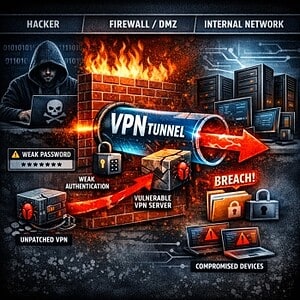 Virtueller privater Netzwerk-Tunnel schützt vor Cyber-Bedrohungen bei Fernzugriffen.