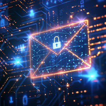 Digitale Verschlüsselung und Sicherheitssymbole für E-Mail-Schutz.