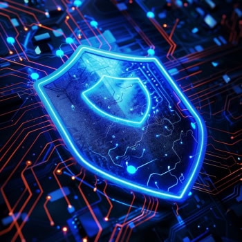 Digitales Schutzschild symbolisiert Cybersicherheit und Datenschutz.