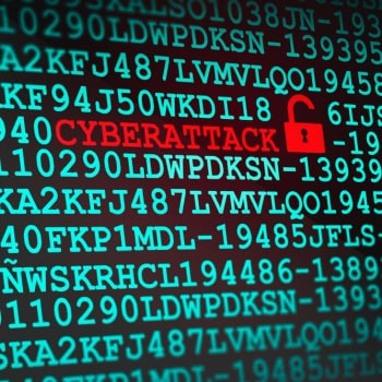Cyberattack-Code mit Schloss-Symbol, IT-Sicherheit, Cybersecurity.