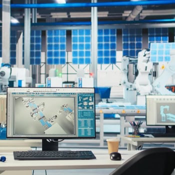 Automatisierte Robotik und Computertechnik in der Cybersicherheitsbranche.