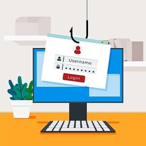 Gefälschtes Login-Fenster zeigt Benutzername und Passwort auf Computerbildschirm.