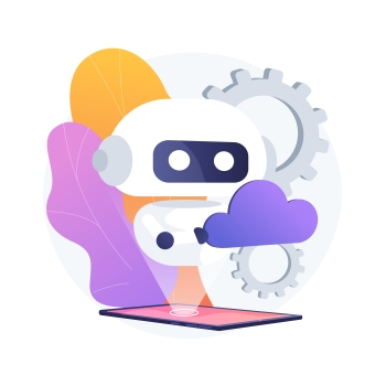 KI-Chatbot mit Cloud- und Technik-Elementen für Cybersicherheit.