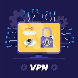 VPN-Symbol mit Schloss und digitalem Schutz für KI-Kommunikation.