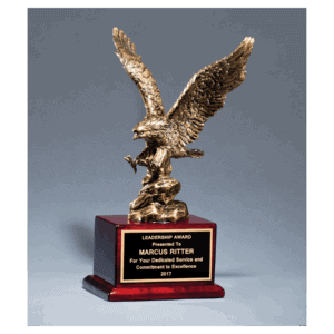 15" Antique Bronze Finished Eagle Resin Casting on Rosewood Piano Finish Base with Black Laserable Brass Plate