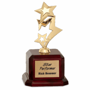 Gold Metal Rising 3-Star on Rosewood Piano Finish Base
