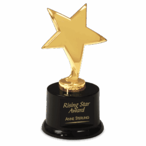 Gold Metal Rising Star on Black Plastic Base
