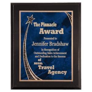 7" x 9" Premium Black Piano Finish Plaque with Blue Rising Star Plate
