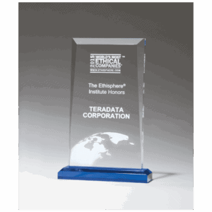 6 x 9 3/4" Apex Series Clear Acrylic Award with Blue Highlights and Blue Base