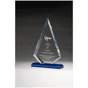 6" x 9 1/2" Arrow Series Clear Acrylic with Blue Highlights and Blue Base