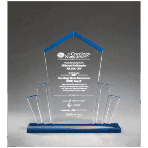 10" x 10 3/4" Large Tower Spotlight Clear Acrylic with Blue Accent on Blue Acrylic Base